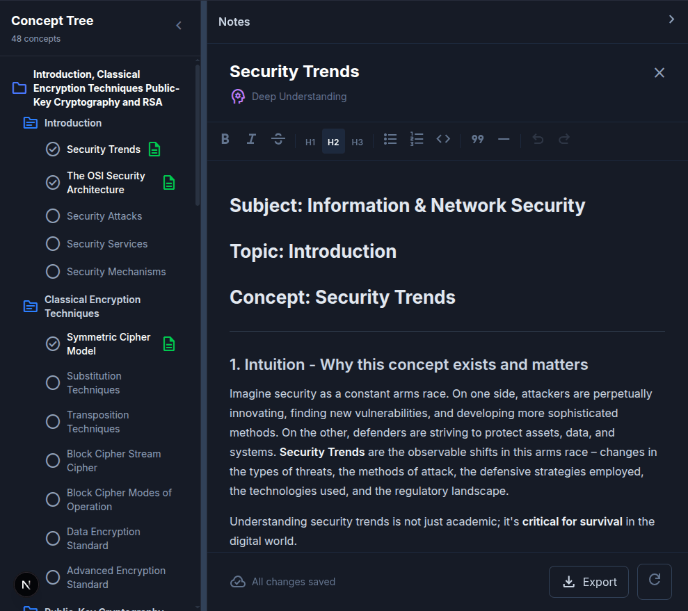 Concepto Dashboard - AI-powered study notes